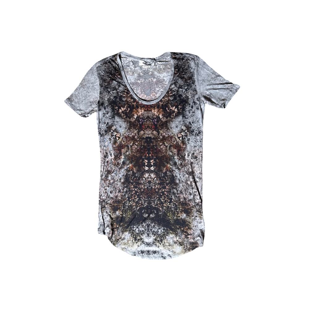 Helmut Lang‎ Graphic Top Scoop Neck Abstract Print Grey Size P Minimal Grunge